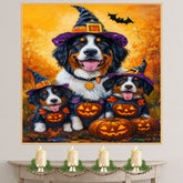 Bernese Mountain Dog Halloween Witch Pumpkin Canvas Wall Art Fall Farmhouse Decor for Pet Lovers on Ready to Hang 1.5" Thick Canvas Wrap, Floating Framed Canvas, Flat Rolled Canvas